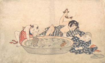 Boys Playing with a Basin of Fish and Turtles, early 19th century. Creator: Kitao Shigemasa.