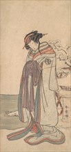 The Third Segawa Kikunojo as a Courtesan Standing in the Snow, probably 1775. Creator: Shunsho.