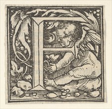 Initial letter F with putto, ca. 1538. Creator: Heinrich Vogtherr.