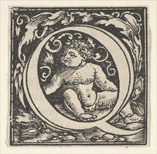 Initial letter Q with putto, ca. 1538. Creator: Heinrich Vogtherr.