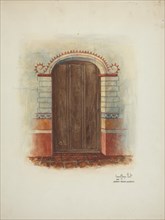 Wall Painting and Door (Interior), 1937. Creators: Geoffrey Holt, Harry Mann Waddell.