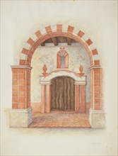 Restoration Drawing: Main Doorway & Arch to Mission House, c. 1939. Creator: William Kieckhofel.