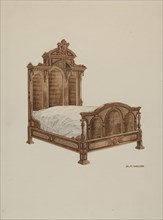 Bed, Burl Walnut, c. 1939. Creator: Randolph F Miller.