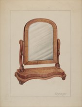 Mirror with Wood Base, c. 1937. Creator: Thomas Holloway.