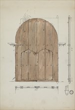 Restoration Drawing of Original "Needle's Eye"Doors, Formerly Main Entrance Doors of, c. 1936. Creator: Geoffrey Holt.