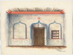 Restoration Drawing: Wall Painting, c. 1939. Creators: Geoffrey Holt, Harry Mann Waddell.