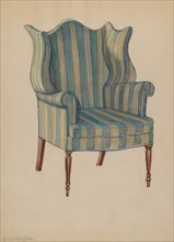 Chair, Wing, Turned Front Legs, c. 1936. Creator: George Loughridge.