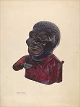 Cast Iron Toy Bank: "Jolly Nigger", c. 1937. Creator: Chris Makrenos.