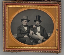 Untitled (Portrait of Two Seated Men Wearing Top Hats), 1856. Creator: A. H. Knapp.