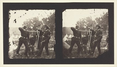 Untitled [American soldiers posing with weapons], 1850-1900. Creator: Mathew Brady.