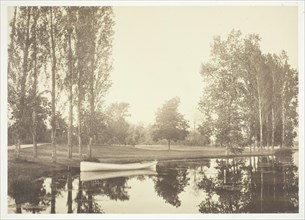 Untitled, c. 1850. [Boat on a lake in the Bois de Boulogne, a park in Paris].  Creator: Charles Marville.