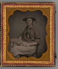 Untitled (Portrait of Seated Man Wearing Straw Hat), 1862. Creator: Dunshee & Co.