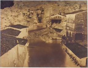 Untitled [houses by a river, possibly Italy or France], 1854.  Creator: Edouard Baldus.