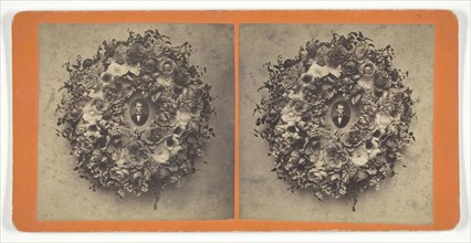 Untitled [wreath of roses with portrait photograph], 1879. Creator: Frank Lawrence.