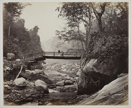 Untitled [footbridge over a river], c. 1865. Creator: Samuel Bourne.