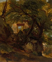 Staircase in the Park of Villa Chigi di Ariccia, 1844/1845. Creator: Alexandre Calame.