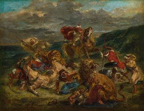 Lion Hunt, 1860/61. Creator: Eugene Delacroix.