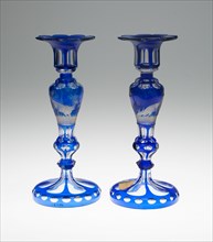 Pair of Candlesticks, Bohemia, 1850/75. Creator: Bohemia Glass.