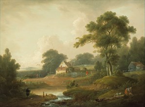 Landscape with Fisherman and Washerwoman, 1790/1800. Creators: John Rathbone, George Morland.