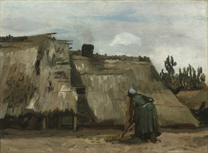 A Peasant Woman Digging in Front of Her Cottage, c. 1885. Creator: Vincent van Gogh.
