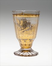 Beaker with Battle Scene, Bohemia, c. 1730. Creator: Bohemia Glass.