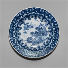 Plate in the Three Chinese Houses Pattern, Dublin, 1760/70. Creator: Delftware.