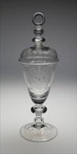 Covered Diamond-Engraved Armorial Marriage Goblet, England, c. 1700-1709. Creator: Unknown.