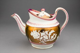 Teapot with Symbols of England, Ireland, and Scotland, Staffordshire, c. 1830. Creator: Staffordshire Potteries.