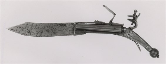 Combined Double-Barreled Flintlock Pistol and Folding Knife, Sweden, 18th century. Creator: Unknown.