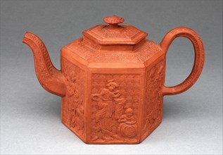 Hexagonal Teapot, Staffordshire, c. 1770. Creator: Staffordshire Potteries.