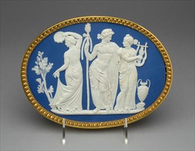 Plaque with Bacchus and Two Bacchantes, Burslem, c. 1789. Creator: Wedgwood.