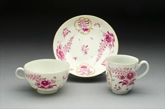 Teacup, Coffee Cup, and Saucer, Worcester, c. 1770. Creator: Royal Worcester.