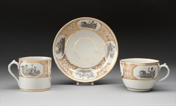 Teacup, Coffee Cup, and Saucer, Worcester, c. 1800. Creator: Royal Worcester.
