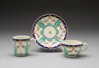 Teacup, Coffee Cup, and Saucer, Worcester, c. 1775. Creator: Royal Worcester.