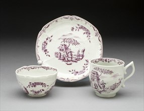 Tea Bowl, Coffee Cup, and Saucer, Worcester, c. 1760. Creator: Royal Worcester.