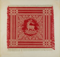 Red and White Napkin (Deer Design), 1935/1942. Creator: Merkley, Arthur G..