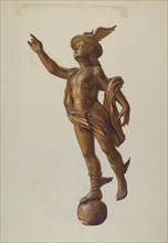 Wooden "Mercury" Figure, c. 1936. Creator: Elizabeth Moutal.