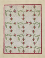 Tulip Pattern Quilt, c. 1937. Creator: Mabel Ritter.