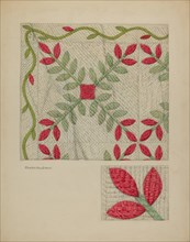 Quilt (Red and Green Leaves), c. 1941. Creator: Charles Roadman.
