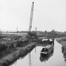 Construction across a canal on the route of the Barlaston pipeline, Staffordshire, 10/06/1970. Creator: John Laing plc.