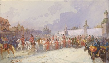 Entry of the captured family of Kuchum Khan into Moscow. 1599, 1891. Creator: Karasin, Nikolai Nikolayevich (1842-1908).