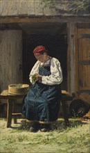 Farmer's wife at work, 1874. Creator: Makovsky, Vladimir Yegorovich (1846-1920).