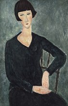 Femme assise à la robe bleue, 1918-1919. Creator: Modigliani, Amedeo (1884-1920).