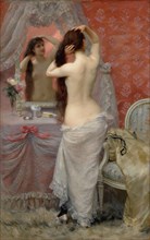 Jeune femme nue se coiffant dans un intérieur, 1887. Creator: Rixens, Jean André (1846-1925).