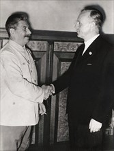 Joseph Stalin and Joachim von Ribbertrop, 23 August 1939, 1939. Creator: Anonymous.