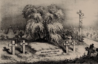 Mozart's grave question. According to original letters from Mozart's widow herself, 1856. Creator: Lucam, Johann Ritter von (1783-1857).