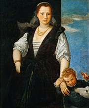 Portrait of a Woman with a Child and a Dog (Isabella Guerrieri Gonzaga Canossa), 1547-1548. Creator: Veronese, Paolo (1528-1588).
