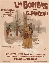 Poster for the opera La Bohème by Giacomo Puccini, 1895. Creator: Hohenstein, Adolfo (1854-1928).