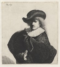 Self-portrait in a soft hat and embroidered cloak, 1634. Creator: Rembrandt van Rhijn (1606-1669).