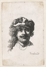 Self-Portrait Wearing a Soft Cap: Full Face, Head Only, c. 1635. Creator: Rembrandt van Rhijn (1606-1669).